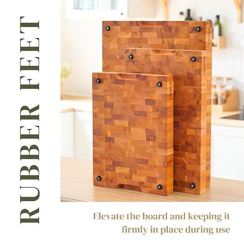 SHUMARU Mahogany End-Grain Wood Cutting Board – 16.5x12.6x1.6" Butcher Block | Handmade in Bali - Silky-Smooth, Juice Groove, Knife‑Friendly, Ergonomic Grips & Non‑Slip Feet thumbnail 5