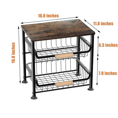 NiuYichee 3-layer Kitchen Fruit Storage Basket Snack Rack, Countertop & Desktop Pull-out Metal Basket with Handle, Organizers thumbnail 3