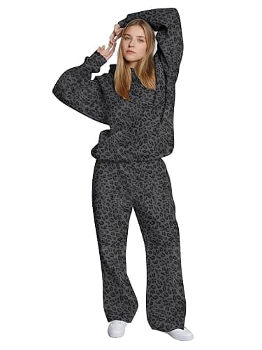 Eutten Womens 2 Piece Sweatsuits Fall Outfits Oversized Camo Hoodie Wide Leg Sweatpants Travel Lounge Matching Sweat Sets - Image 1