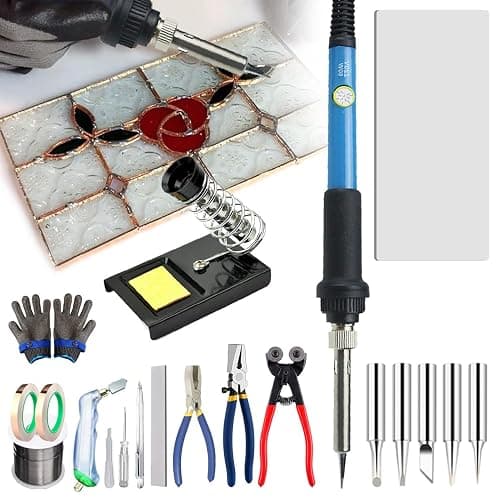 Stained Glass Kit, 23PCS Stained Glass Starter Tool Set, Professional Simple Making DIY Glass & Mosaic Tools Set,Glass Cutter Tool&Soldering Iron Kit for Glass Worker/Glas - Image 1