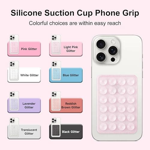 4PCS Glitter Silicone Suction Phone Case Mount, Non Slip Suction Cup, Hands-Free Phone Accessories Holder for Selfies and Videos, Silicone Adhesive Stand Sticky for Cell Phone (Pink Glitter) thumbnail 2