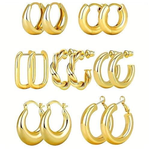 Jeyfull Huggie Hoop Earrings Set for Women - 14K Gold Plated Hypoallergenic Hoops for Women - Image 1