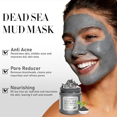 Pjordo 4 Pcs Clay Mask for Face(360g in total), Turmeric Vitamin C, Dead Sea Mud, Green Tea Avocado, Rose, Face Mask Skincare for Pore Cleansing, Facial Clay Mask Set Gifts for Women, 3.17 Oz Each thumbnail 4