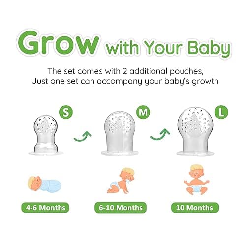 LittlesJoy Silicone Baby Fruit Feeder/Food Feeder Pacifier/Breastmilk Popsicle Molds for purees Baby teething relief teether for Baby Teething & Infant Self Feeding BPA Free - (Sage) - Sage thumbnail 7