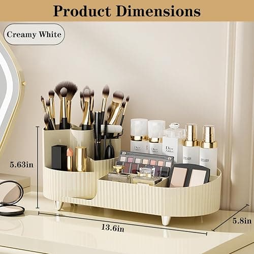 Rotating Makeup Organizer for Vanity with Brush Holder, Cosmetic Makeup Storage Organizer, Large Spinning Makeup Skincare Organizer, Countertop Makeup Perfume Organizer, Lotions Display Case Ivory thumbnail 2