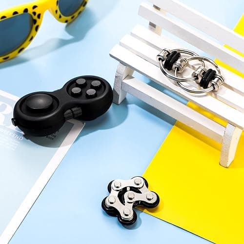 Gejoy 3 Pcs Fidget Toys Adults Set Handheld Fidgets Controller Pad Game Six Roller Chain Key Flippy Chain Autism Sensory for ADHD Add OCD Autism Anxiety Stress Relief Teen Kids(Black) thumbnail 2