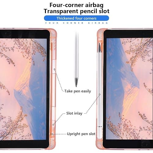 JOYLAND Cute Peach Bunny for 12.9 Inch iPad Pro 2022/2021/2020/2018 with Pencil Holder, Cartoon Printed Pink Trifold Stand Cover Full Body Protection, Auto Wake/Sleep - 12.9" iPad Pro(2018/2020/2021/2022) - Bunny thumbnail 2