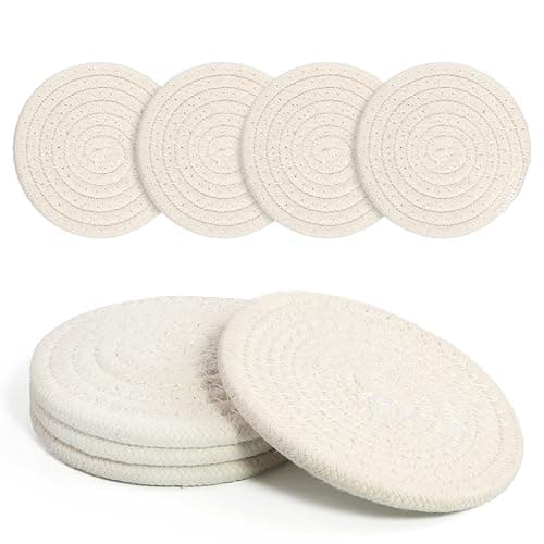 Coasters Set of 4 for Drinks, Cotton Woven 4 Colors Absorbent Boho Coasters for Home Decor Cups - Hot or Cold Drink Thickened (White) - Image 1