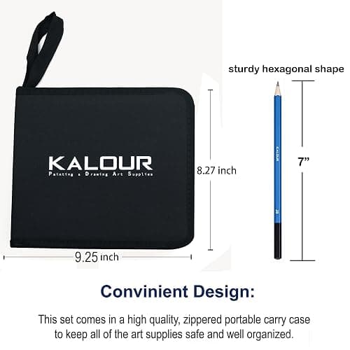 KALOUR 33 Pro Drawing Kit Sketching Pencils Set,Portable Zippered Travel Case-Charcoal Pencils, Sketch Pencils, Charcoal Stick,Sharpener,Eraser.Art Supplies for Artists Beginner Adults Teens thumbnail 3