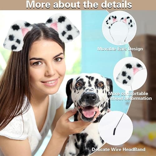 Beviliu Animals Ear Realistic Dalmatian Dog Ears Headband Fluffy Cat Bunny Pig Hairband Halloween Christmas Costume for Washing Makeup Cosplay Party thumbnail 2
