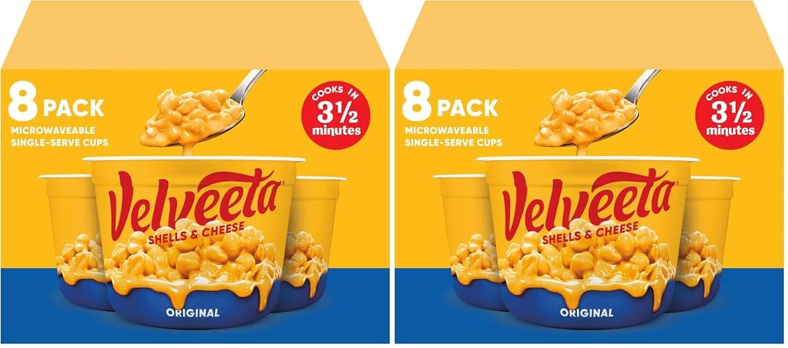 Velveeta Shells and Cheese Mac and Cheese, for Easy Snacks or Dinner Sides, Original Flavor, 2.39 oz, 8 Cups (Pack of 2) - Image 1