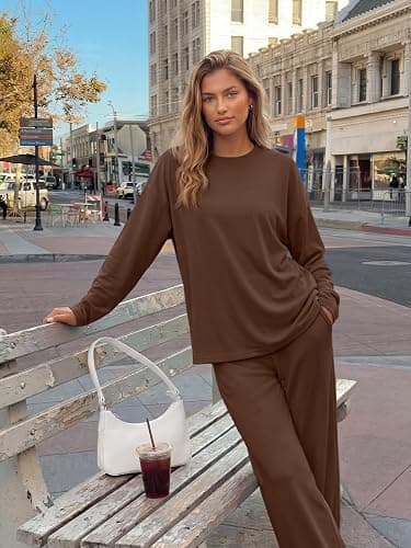 Trendy Queen Womens 2 Piece Fall Lounge Sets Oversized Tops Wide Leg Pants | Airport Travel Outfits,Comfy Matching Clothes,Winter Sweatsuit,Workout Tracksuit for Gym,Fashion 2026,Everyday Wear thumbnail 5
