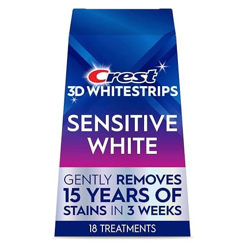 Crest 3DWhitestrips Sensitive White At-Home Teeth Whitening Kit, 18 Treatments, Gently Removes 15 Years of Stains - Image 1