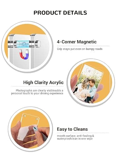 4 Pack Car Picture Holder, Clear Acrylic Magnetic Car Photo Holder, Horizontal & Vertical Photo Car Visor Photo Clip, Personalized Car Picture Frame, Suitable for Adding Family, Personal or Pets Photos thumbnail 4