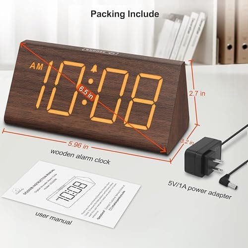 DreamSky Wooden Digital Alarm Clocks for Bedrooms - Electric Desk Clock with Large Numbers, USB Port, Loud Alarm for Heavy Sleepers, Adjustable Volume, Dimmer, Snooze, DST, Wood Décor, Adapter Powered thumbnail 2