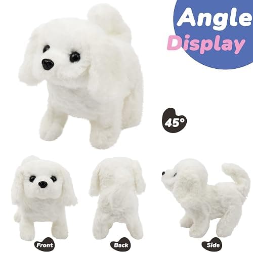 Hopearl Walking Dog Bichon Interactive Electronic Pet Plush Toy Puppy Woof and Moving Animated Nodding Head Gifts for Toddlers Birthday, White, 18cm thumbnail 3