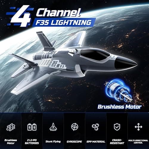 DEERC F35 4 Channel Brushless RC Plane for Adults Remote Control Airplane EDF Fighter Jet,2.4GHz 6-axis Gyro Stabilizer EPP RTF Hobby Glider Aircraft Plane Easy to Fly for Advance Player thumbnail 8