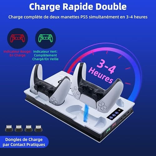 Wigearss PS5/PS5 Slim/PS5 Pro Ventilateur Station de Refroidissement, Support de Charge Vertical avec Chargeur Double Manette, Vitesse de Ventilation Réglable sur 3 Niveaux thumbnail 4