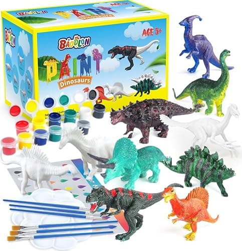 BAODLON Kids Arts Crafts Set Dinosaur Toy Painting Kit - 10 Dinosaur Figurines, Decorate Your Dinosaurs, Create a Dino World Painting Toys Gifts for 5, 6, 7, 8 Year Old Boys Kids Girls Toddlers - Image 1