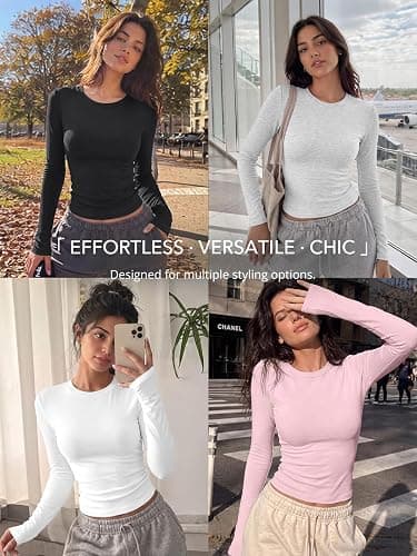 Trendy Queen Cotton Long Sleeve Shirts for Women | Ultra Soft Cotton Blend Slim Fit Crew Neck Tee, Stretchy Basic Layering Top for Fall, Winter & Spring thumbnail 5