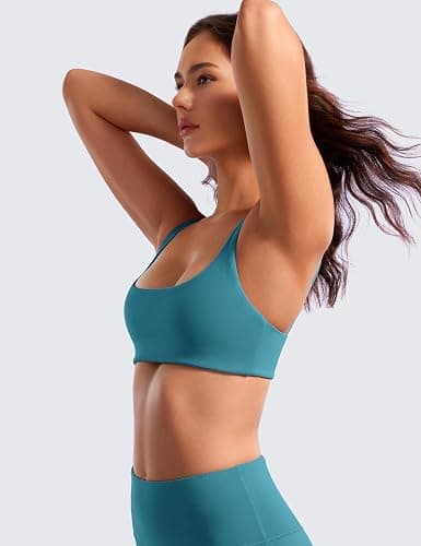 CRZ YOGA Butterluxe Spaghetti Strap Sports Bras for Women - Square Neck Yoga Wireless Low Coverage Padded Cami Crop Top - Medium - Borealis Green thumbnail 4