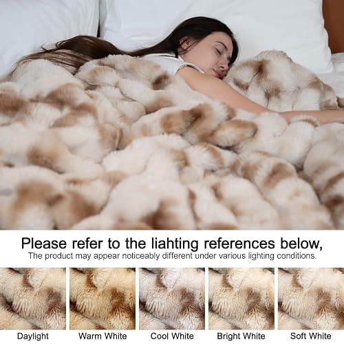 Luxury Double-Sided 3D Bubble Faux Fur Throw Blanket, Ultra Plush & Fluffy, Camel Cozy Blanket for Couch, Sofa, Bed - Soft Gift for Women, Birthday, Christmas, Housewarming, 50"x60" thumbnail 7