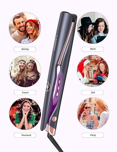 LANDOT Hair Straightener and Curler 2 in 1, Twist Flat Iron 1" Dual Voltage | Anti-Frizz Tourmaline Ceramic Float Plates, Fast 30s Heat-Up, 12 Temp 250-450F, All Hair Types, Auto Shut-off thumbnail 9