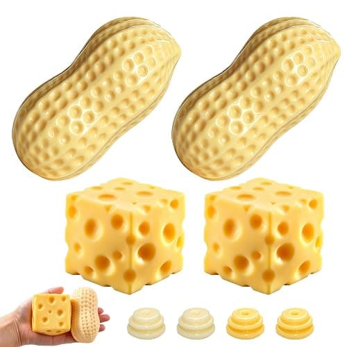 4PCS Cheese Squishy Skin, TPR Fillable Peanut Empty Squishy Skin with Plugs | DIY Peanut & Cheese Empty Squishies Skins, Food Squishies, Adult Stress Relief Supplies For Handmade Squeeze Balls - Image 1