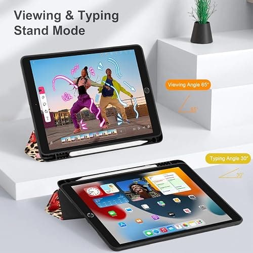 May ChenCase for iPad 10.2 Inch 2021 2020 2019 iPad 9th/8th/7th Generation with Pencil Holder, Slim Stand Protective Case with Soft TPU Back, Auto Sleep/Wake Cover, Cherry & Cheetah thumbnail 4