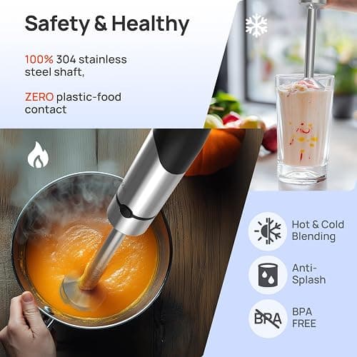 Consciot 4 in 1 Immersion Hand Blender Max 1100W, Corded Stick Emulsifier with Entire Stainless Steel Blender Shaft, Trigger Speed Control, For Blending, Beating, Frothing, Mixing & More, Non-BPA thumbnail 5