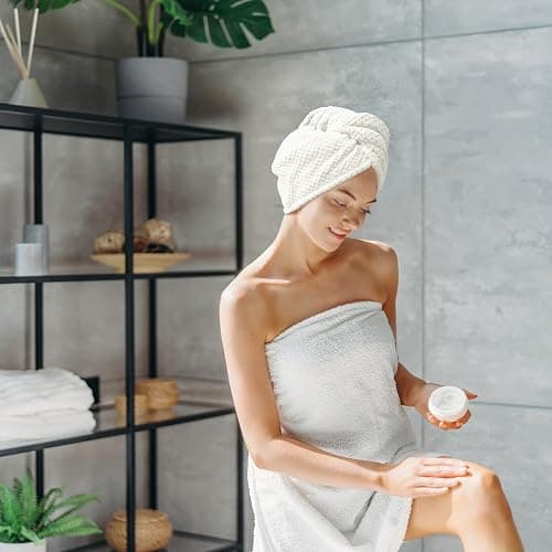 SimpleField 2 Pack Microfiber Hair Towel Wrap for Women, Anti Frizz Quick Drying Hair Turban for All Hair Style, Absorbent and Lightweight (Ivory) thumbnail 6