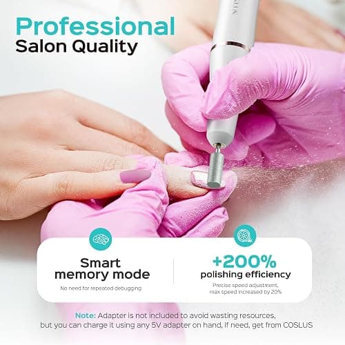 COSLUS Cordless Electric Nail Drill File: Nail Drill Machine with Stepless Speed Knob for Acrylic Gel Dip Powder Polish, Professional Portable Manicure Pedicure Rechargeable for Home Salon Use White thumbnail 4