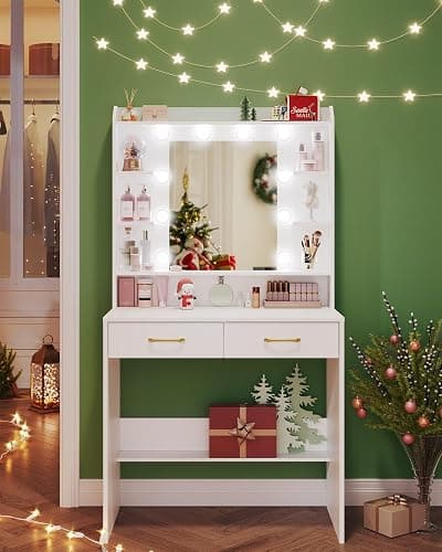 Hzuaneri Dressing Table with Mirror and Led Light, Vanity Desk with Adjustable Brightness, Vanity Table with Shelves and 2 Drawers, for Bedroom, Living Room, 40 x 80 x 149 cm, White DT08203XV1UK thumbnail 4