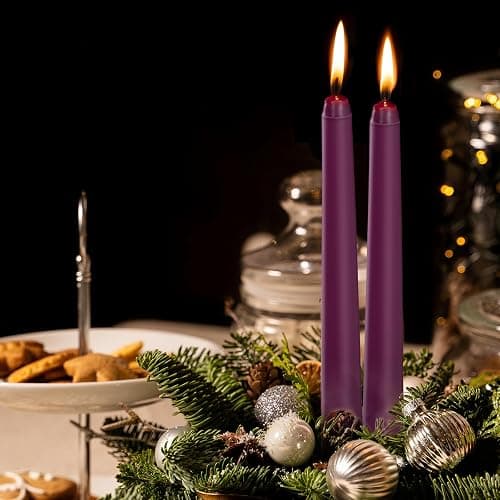 KONNI 0.87×10 Inch Purple Taper Candles, Unscented and Smokeless Tall Candlesticks, 10 Pack Tapered Candles with Cotton Wicks, Long Burning, Ideal for Weddings, Dinner Parties, and Home Décor thumbnail 6