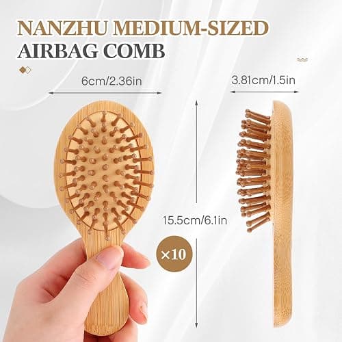 FoldTier 10 Pack Mini Bamboo Hair Brush Bulk Pocket Travel Small Hairbrush Massage Scalp Detangling Brush for Valentine Gifts Bulk Bridesmaid Party Favors (Oval) thumbnail 2