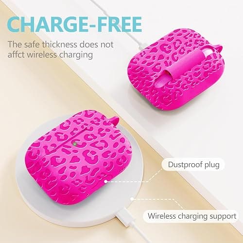 Case Compatible with AirPods Pro 3 Generation 2025 Cover with Keychain, Gawnock Engraved Leopard Skin Soft Cover for AirPods Pro 3 Case Full Protection,Front LED Visible, Rose Red thumbnail 5