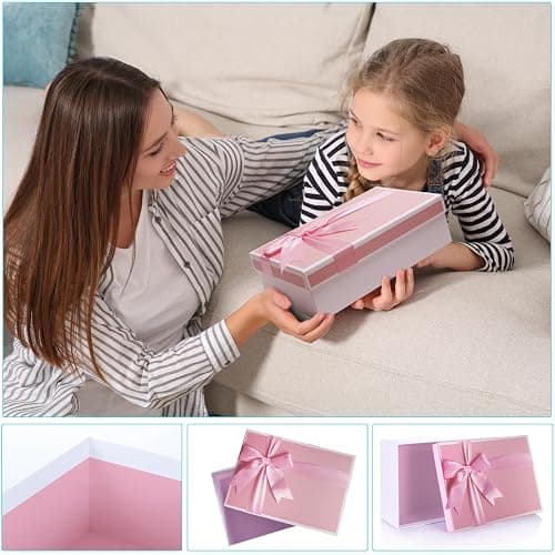 Airuisike Gift Boxes With Lids For Presents, Set Of 3 Pink Gift Wrap Boxes With Ribbon, Assorted Boxes For Presents, Sturdy & Pre-Wrapped Gift Box thumbnail 4