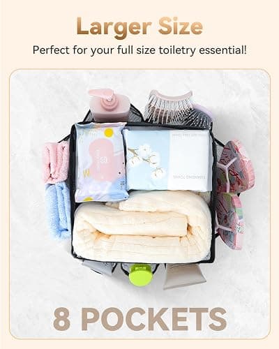Temede Mesh Shower Caddy Tote, Large Shower Caddy Basket Portable, Quick Dry Hanging Toiletry Bag, 8 Storage Pocket Handle Bath Organizer for College Dorm, Gym, Camp, Travel - Black thumbnail 3