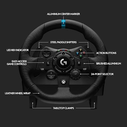 Logitech G G923 Racing Wheel and Pedals for Xbox Series X|S, Xbox One and PC featuring TRUEFORCE up to 1000 Hz Force Feedback, Responsive Pedal, Dual Clutch Launch Control, and Genuine Wheel Cover thumbnail 8