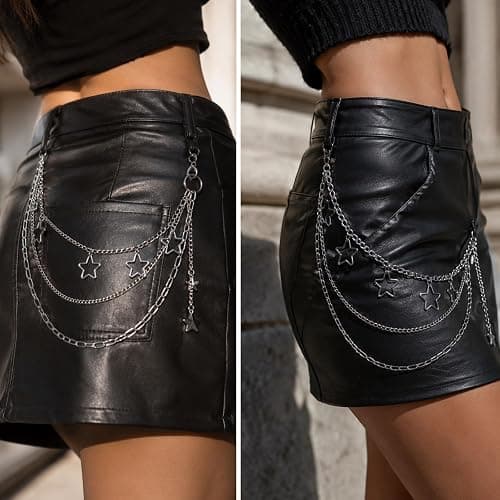 Gothic Silver-Tone Layered Star Pants Chain, Wallet Chain Punk Chains Cute Hip Hop Star Lock Charm Jeans Chains Goth Grunge Emo Punk Accessories for Women Men thumbnail 4