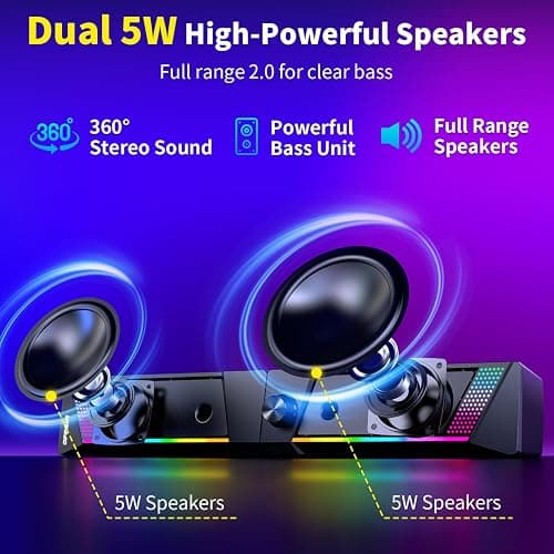 Computer Speakers, 2 in 1 PC Speaker , Gaming Speakers for PC Computer Laptop Desktop Monitor, RGB Speakers with Touch Sensitive Lighting, USB Powered 3.5mm Aux（Package Only Two Speaker, No Soundbar） thumbnail 3