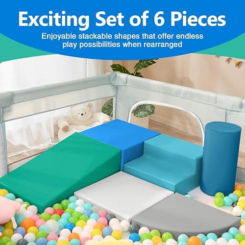 6-Piece Soft PU Leather Toddlers Climbing Toys for Baby - Kids Foam Climbing Blocks for Toddlers Indoor - Climb & Crawl Soft Foam Block Activity Play Set - Toys for Kids Crawling Sliding (Mixed Color) thumbnail 7