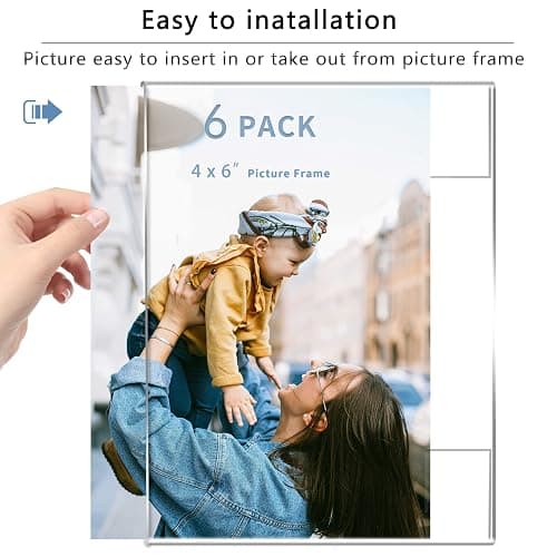 DZZ Clear Acrylic Photo Picture Frames Display Picture,Wall Mounting Clear for Home,School,office,-Vertical, 4x6, Set of 6 thumbnail 3