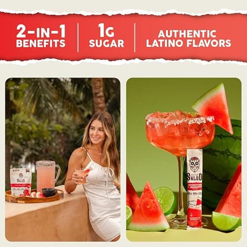 Salud 2-in-1 Hydration + Immunity Drink Mix, Watermelon Margarita | Electrolytes Powder, Agua Fresca, Elderberry, Dairy & Soy Free, Non-GMO, Gluten Free, Vegan, 1g Sugar (15 Servings) thumbnail 2