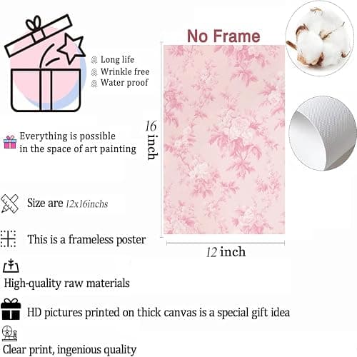 LYPHNX Pink Chinoiserie Flower Poster Wall Art light Pink Love Shack Fancy Canvas Decor Paintings Set of 3 Blush Pink Painting Pictures Home Decor for bedroom Living room Bathroom 12"x16" Unframed thumbnail 6