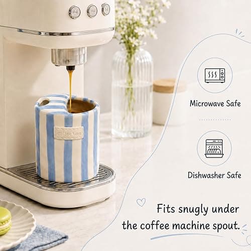 KOIMYSA Ceramic Coffee Mug with Sip Hole 12oz, To Go Ceramic Mug Striped | Hand Painted Espresso Cups Ceramic for Iced Coffee Tea Latte Matcha, Kitchen Dining Travel, Light Blue thumbnail 4