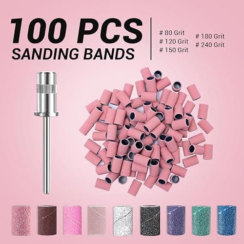 MelodySusie 100 Pcs Nail Drill Bits Sanding Bands for Nail Drill 180 Fine Grit Nail File Sanding Bands for Acrylic Nails Gel Manicures and Pedicure thumbnail 2
