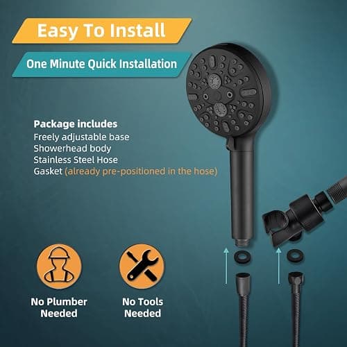 Cobbe Filtered Shower Head, High Pressure 9 Spray Mode Handheld Shower Head with Filter Built-in Power Wash with Hose and Water Softener for Hard Water Remove Chlorine, Matte Black thumbnail 7