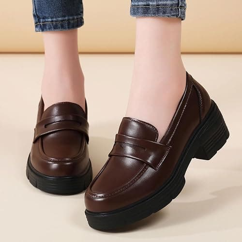 TKKAE Loafers for Women Penny Slip On Chunky Block Heel Platform Loafer | Women's Lug-Sole Loafers Comfortable Business Casual Dress Office Work Shoes for Ladies Daily Walking Shoes thumbnail 9