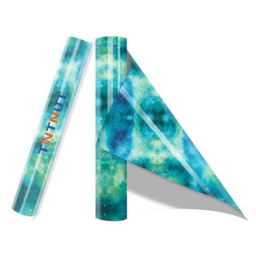 Tintnut Glow in The Dark Galaxy Heat Transfer Vinyl Roll - 12 Inch x 5 ft Green Night Starry Sky Iron on Vinyl Pattern Printed HTV DIY T-Shirts Handbags Hat Pants Craft for Cricut or Silhouette Cameo - Image 1